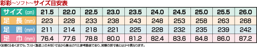 ソフト　サイズ表